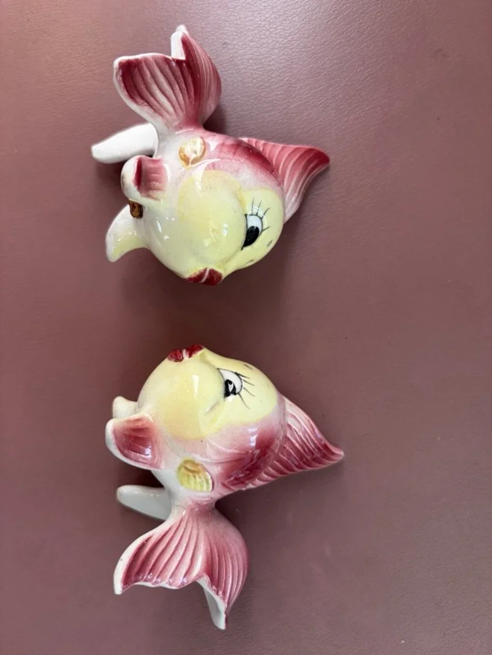 Vintage Japan Ceramic Anthropomorphic Gold Fish Salt Pepper Shakers Mid Century